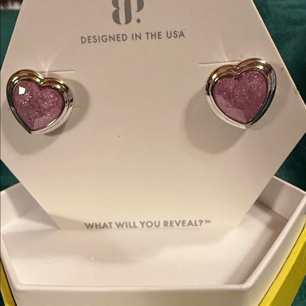 Heart Stud Earrings in with Pink Ice Crystal - Picture 2 of 4